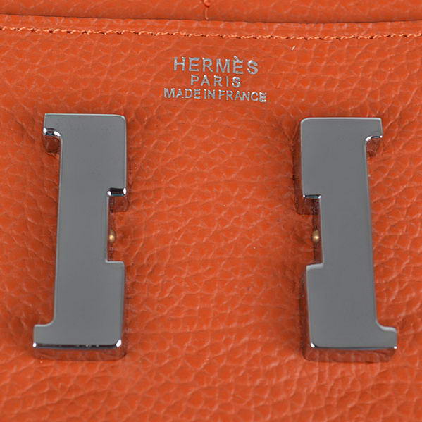 Cheap Fake Hermes Constance Long Wallets Orange Calfskin Leather Silver